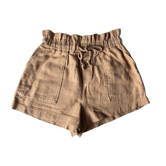 [BLANKNYC] Womens XS Textured Ramie High Waisted Drawstring Paperbag Shorts NEW - Picture 1 of 11